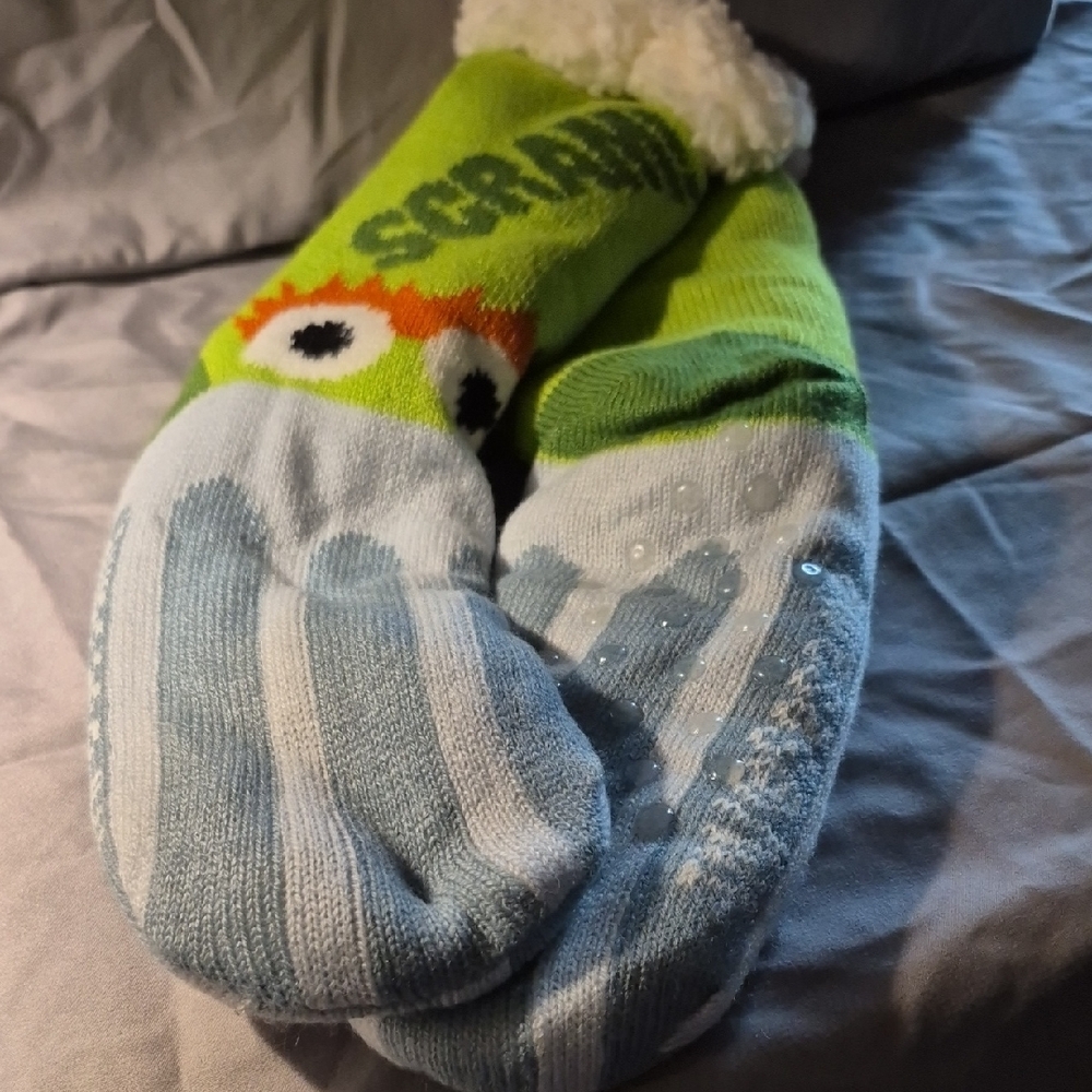 NWT Oscar The Grouch Sesame Street Sherpa Socks